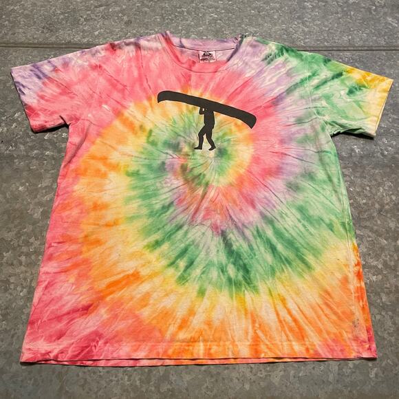 Man Carrying Canoe Tie Dye Tee Shirt Mens Large Vintage Retro Outdoor Hiking - Picture 1 of 10